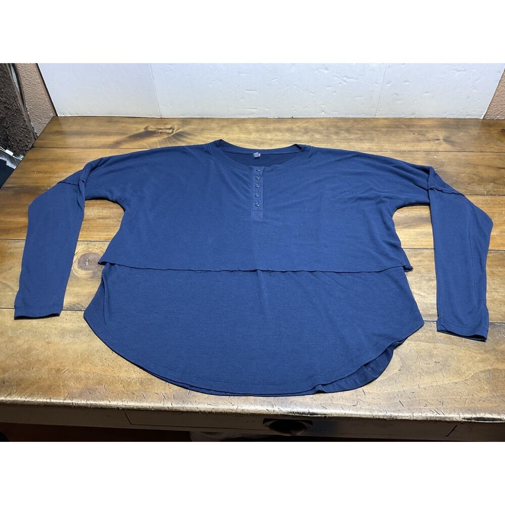 Free People Movement Navy Blue Layered Design Twice As Nice Henley Top Size M